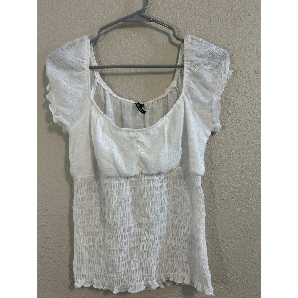 Milkmaid Fairycore White Smock Peasant Blouse Ruffle Cap Sleeve Top Heartsoul L